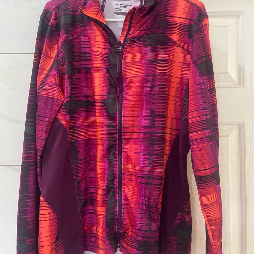 Tek Gear Pink & Orange Striped Athletic Zip Jacket